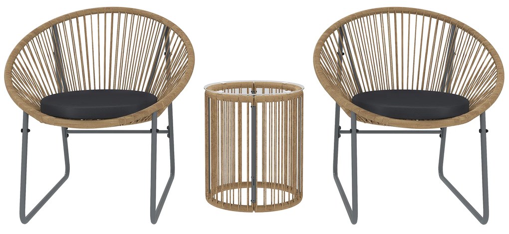 Outsunny Conjunto de Jardim 3 Peças com 2 Cadeiras e Mesa de Vime com Almofadas Acolchoadas e Bancada de Vidro Temperado Cinzento | Aosom Portugal