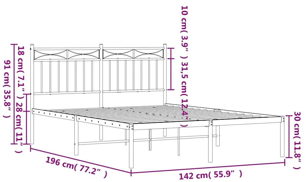 Estrutura de cama com cabeceira 135x190 cm metal branco
