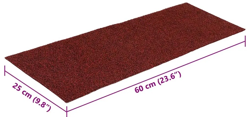 Tapetes de escada adesivos 30 pcs 60x25 cm retangular vermelho