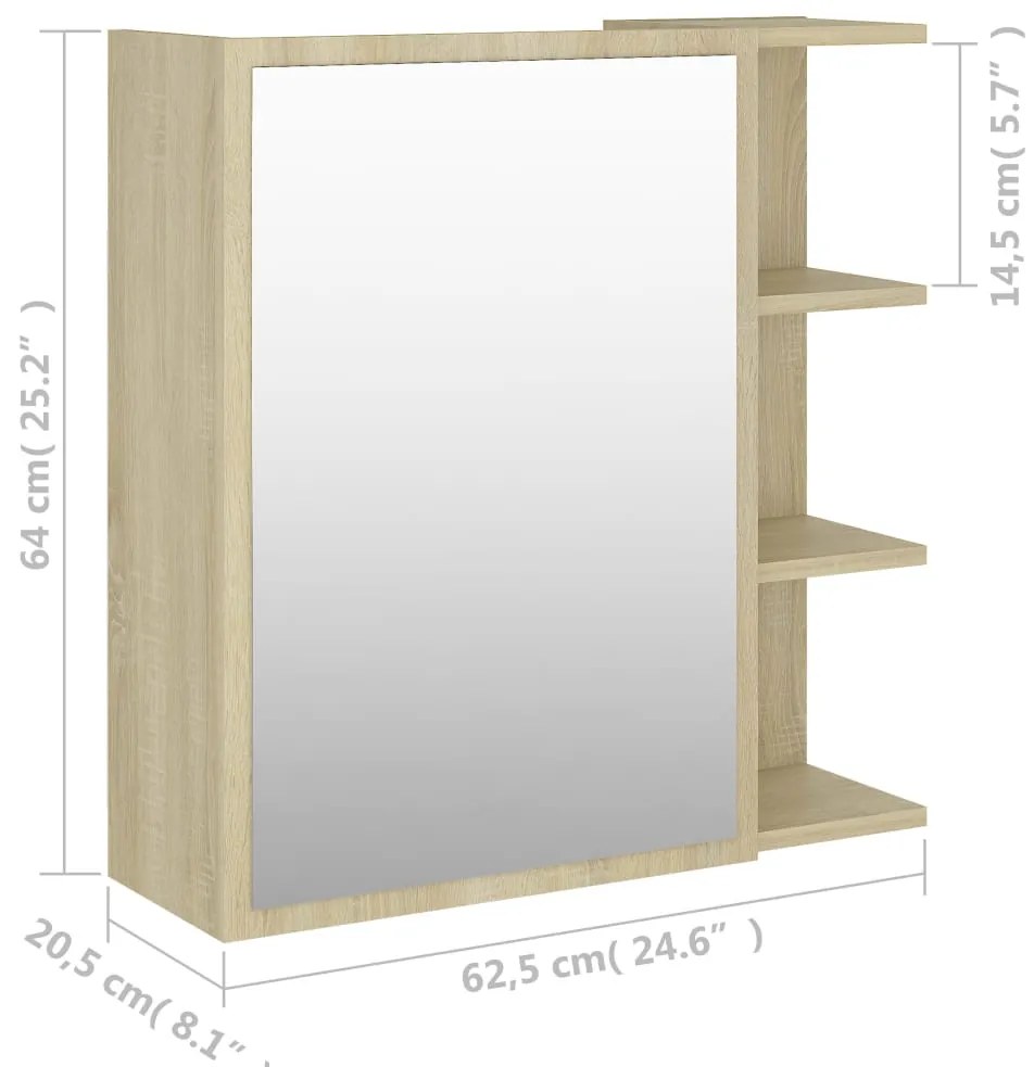 Armário casa banho c/ espelho derivados madeira carvalho sonoma
