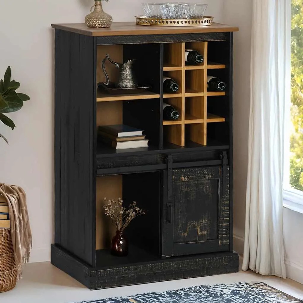 vidaXL Adega HALDEN com Suporte para Vinhos e Porta Deslizante Pinho
