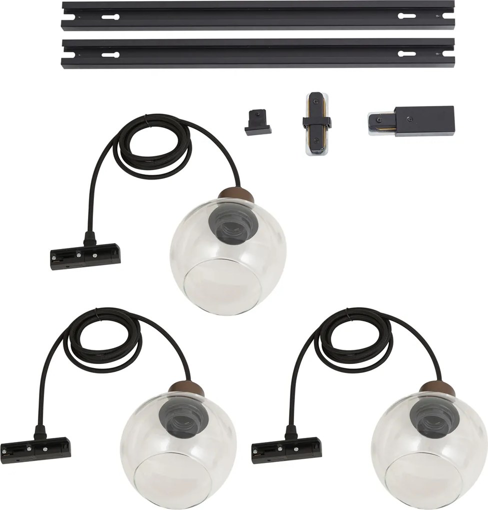 Sistema de iluminação de trilho moderno preto com 3 luzes pendentes bronze 1-fase - Iconic Lava