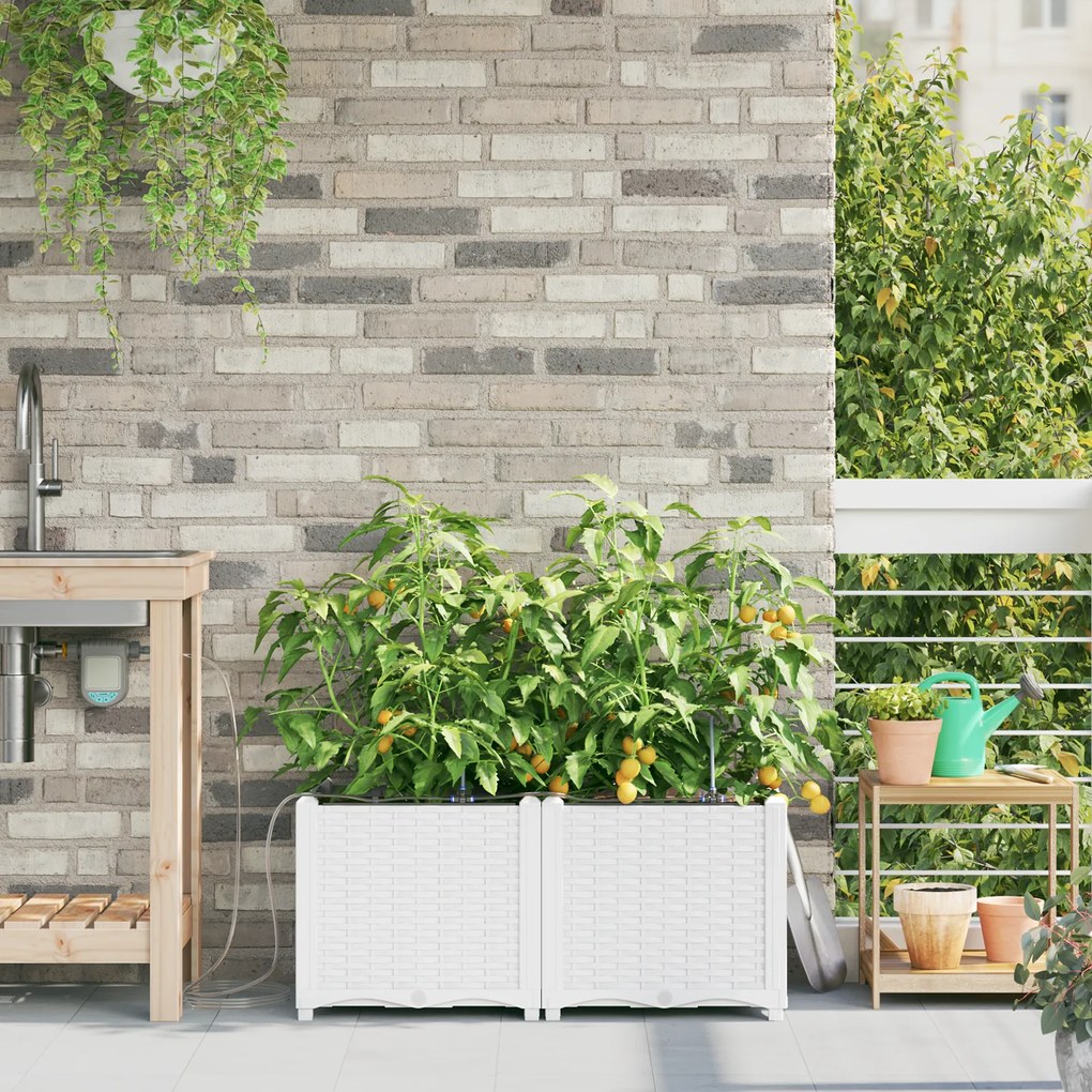 Jardineiras vidaXL com sistema de irrigação por água 2 pcs Branco