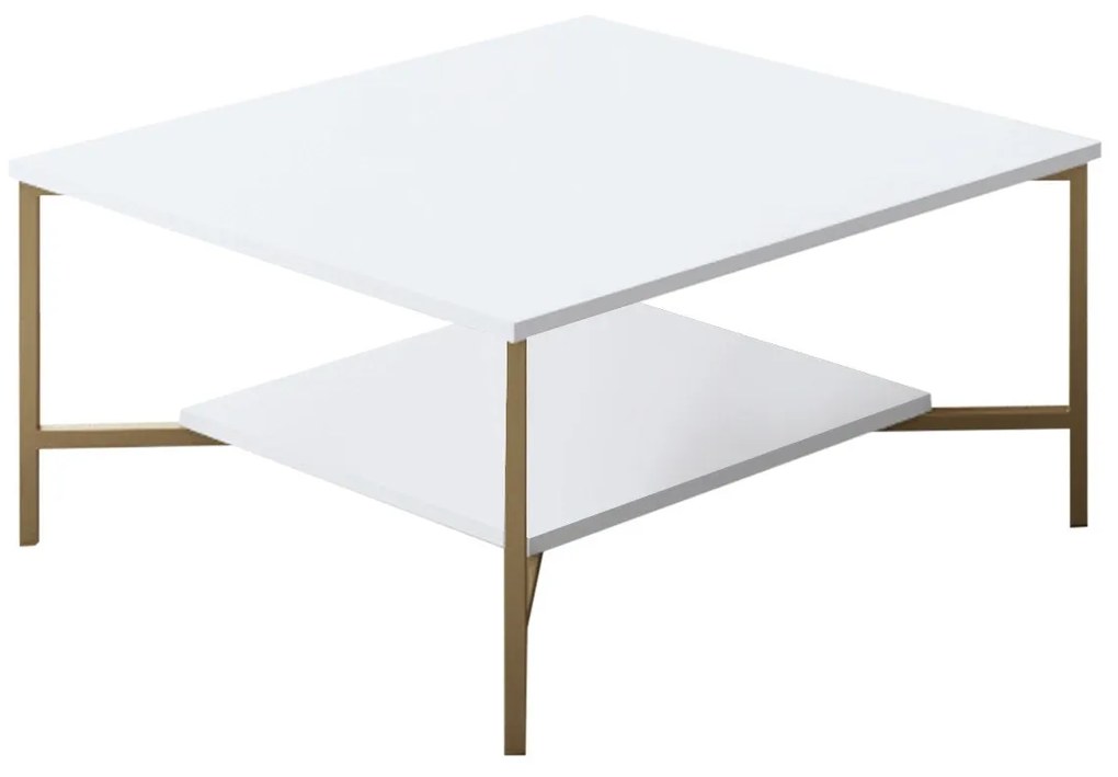 Mesa de Centro Gold Line – Branco/Preto – 80x80x40 cm