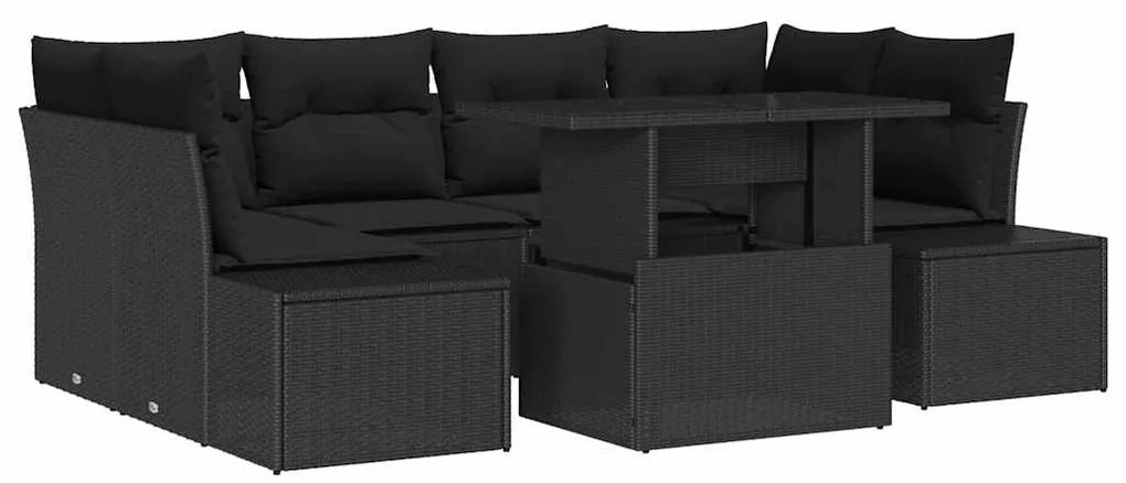 Conjunto de Sofás de Jardim de 7 Peças com Almofadas Preto Vime