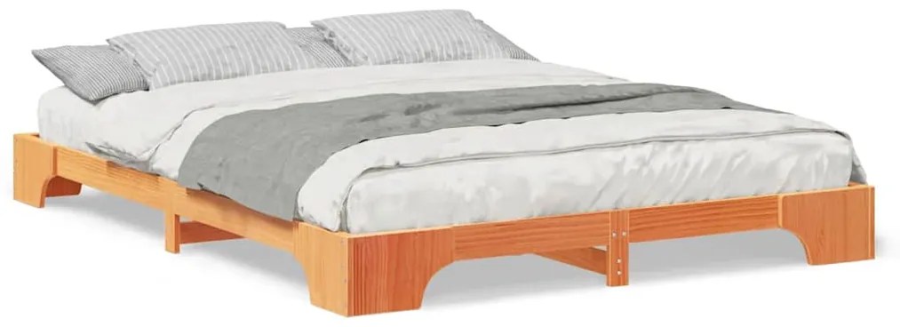 Estrutura de cama de chão Castanho 160 x 210 cm Madeira maciça