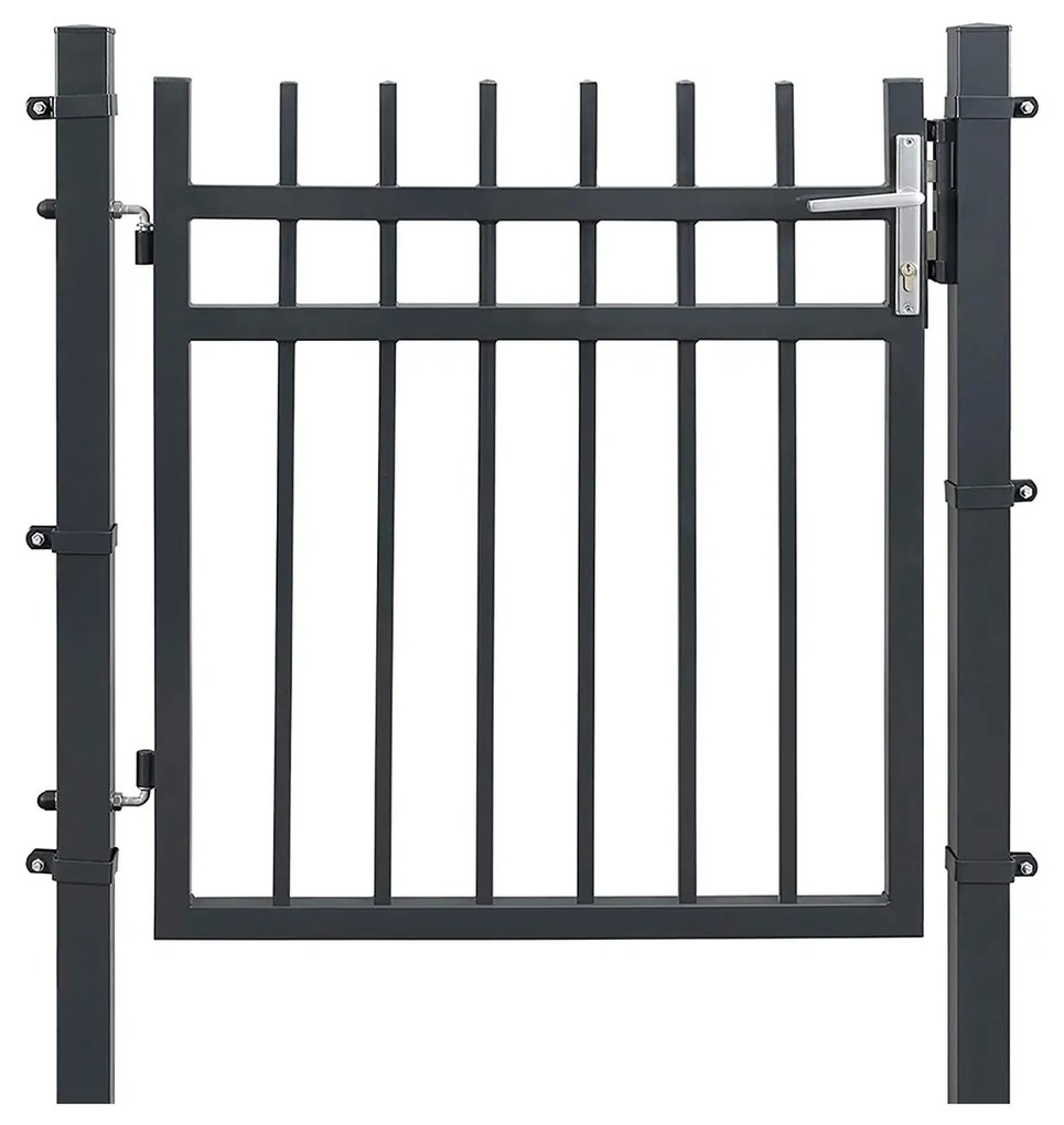 Portão de jardim SONGMICS, porta de jardim de ferro galvanizado, portão de cerca, resistente e durável, com fechadura, maçaneta e chave de qualidade, 106 x 100 cm (C x A), cinza GGD350G