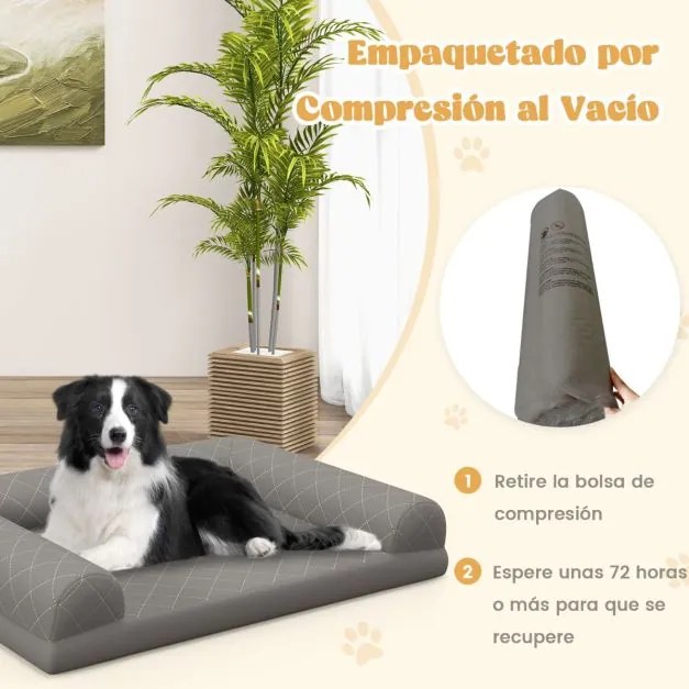 Cama ortopédica para cães  90 x 69 x 18 cm com almofada em 3 lados Capa removível e lavável Base antiderrapante Cinza