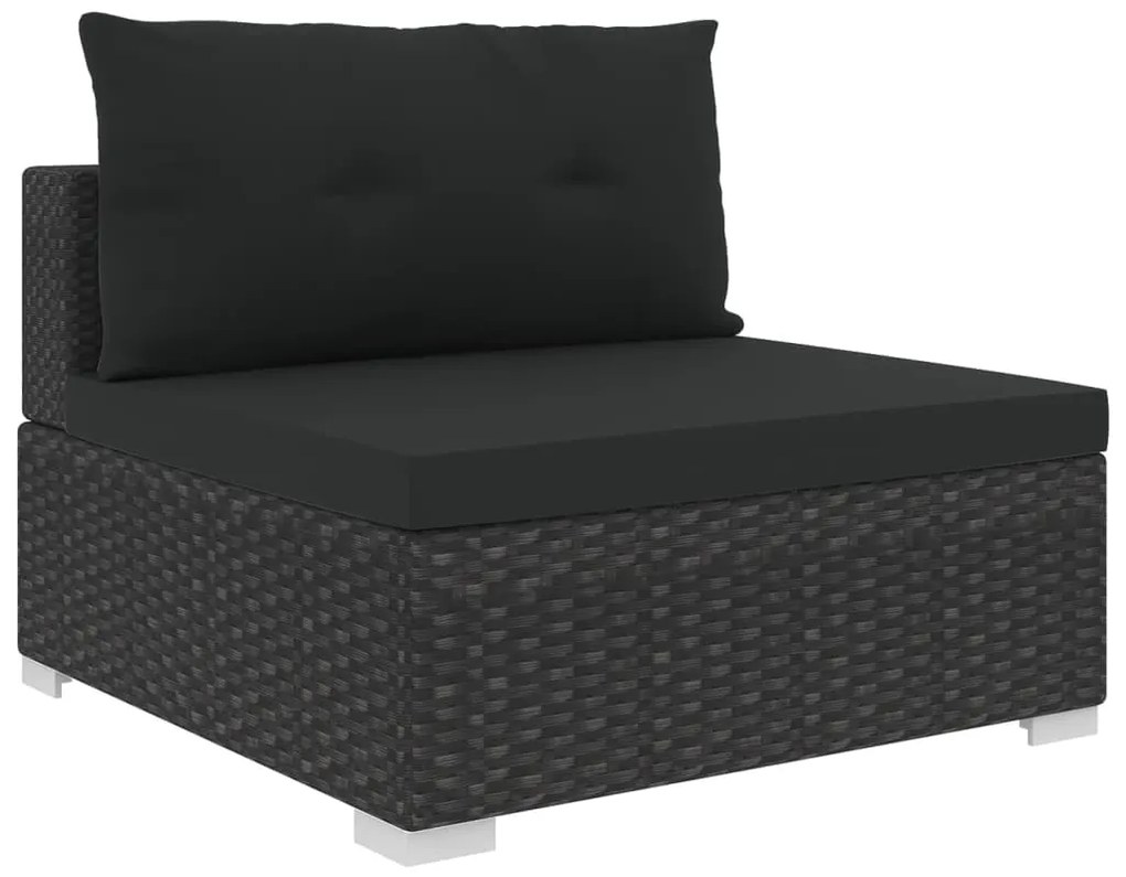 6 pcs conjunto lounge de jardim c/ almofadões vime PE preto