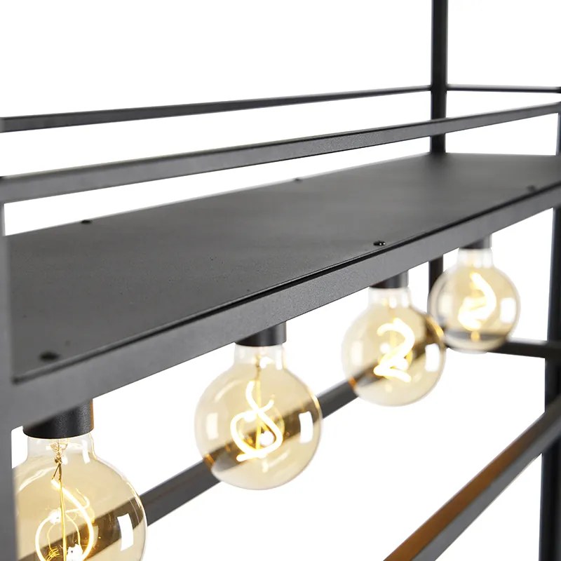 Candeeiro de suspensão industrial preto com prateleira grande 4 luzes - Cage Rack