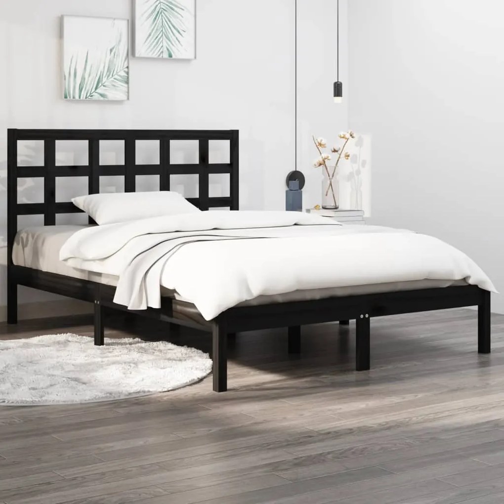 vidaXL Estrutura de cama 140x190 cm madeira maciça preto