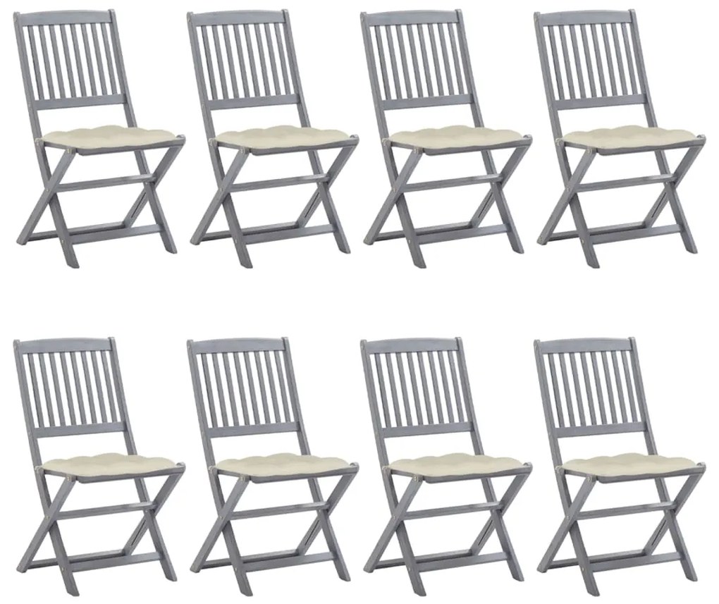 vidaXL Cadeiras de exterior dobráveis 8pcs c/ almofadões acácia maciça