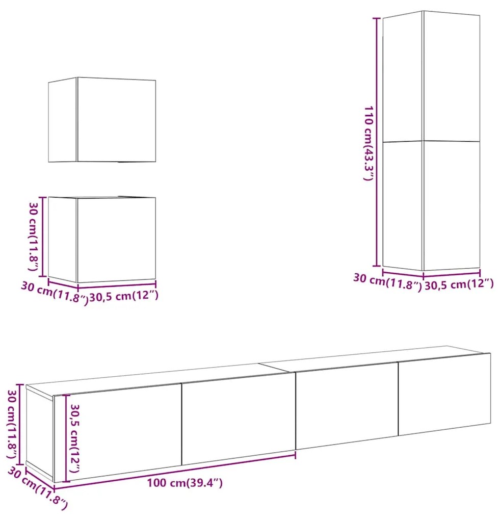 Conjunto de armário TV parede 5 pcs madeira carvalho artisiano