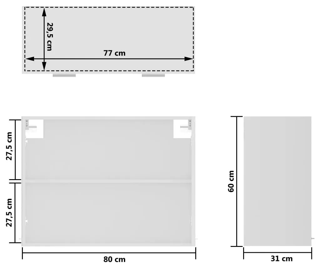 Armário de parede c/ vidro 80x31x60 cm contraplacado branco