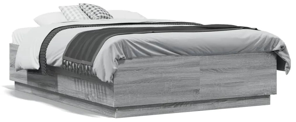 vidaXL Estrutura de cama c/ luzes LED derivados madeira cinza sonoma