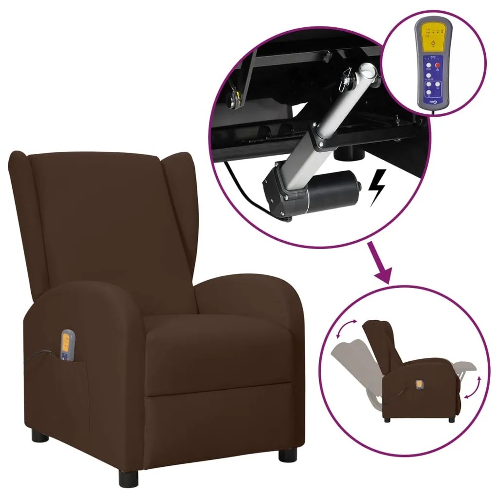 vidaXL Poltrona reclinável elevatória massagens couro art. castanho