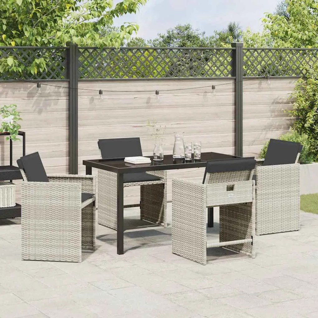 Conjunto de Jantar de Jardim com 5 peças e almofadas cinza claro de ra