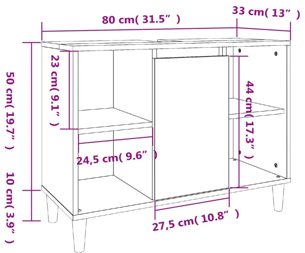 3 pcs Conjunto móveis casa de banho madeira proc. cinza sonoma