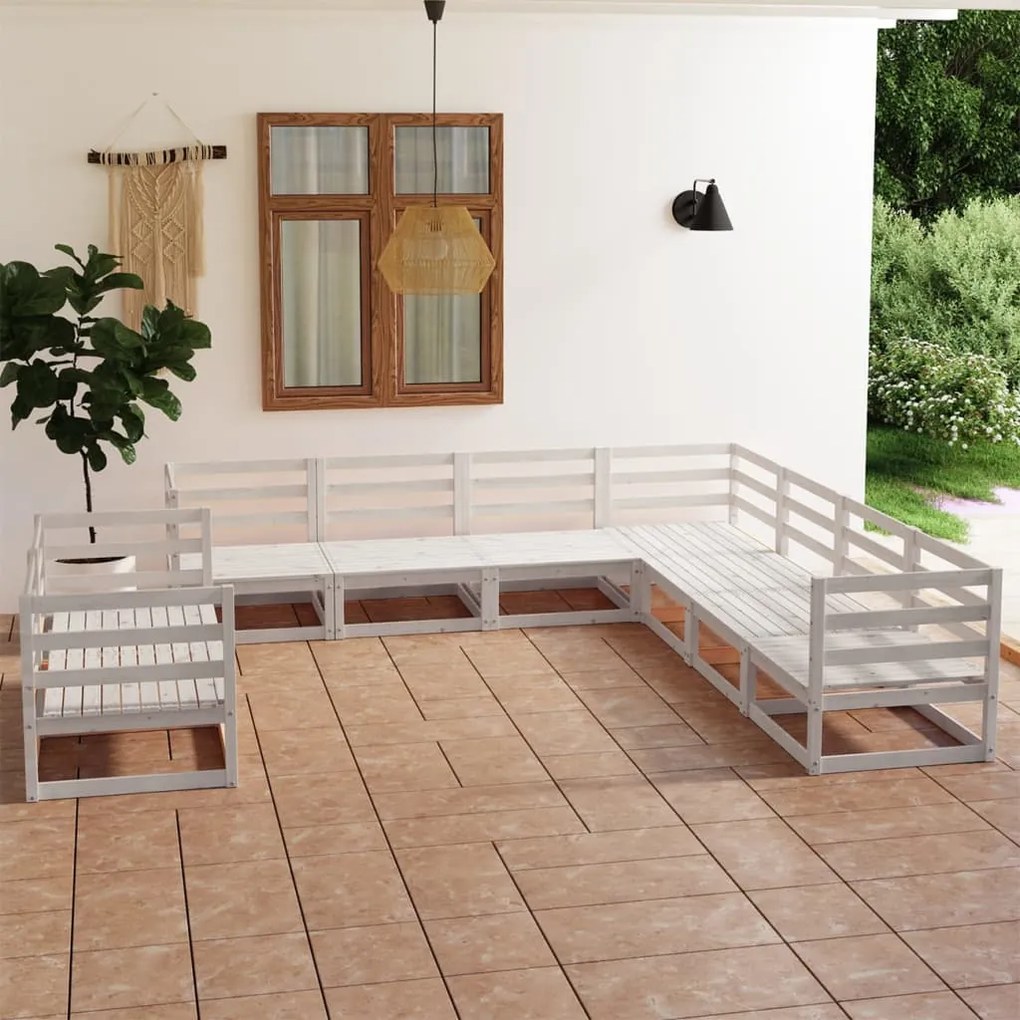 9 pcs conjunto lounge de jardim pinho maciço branco