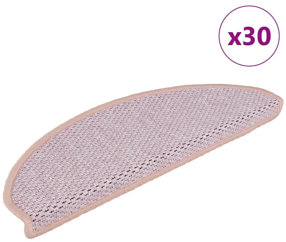 vidaXL Tapetes escada adesivos aspeto sisal 30pcs 65x21x4cm cor rosa