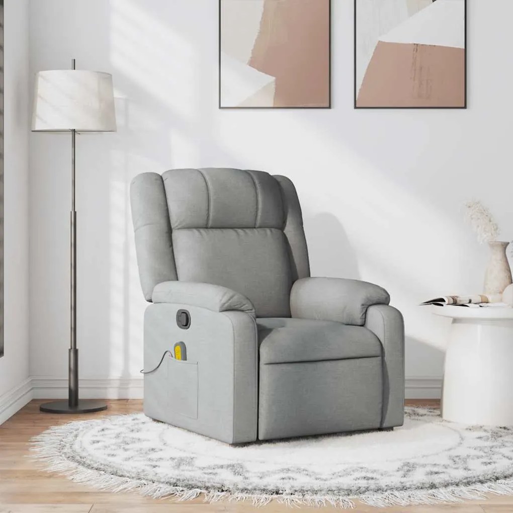 Poltrona de massagens reclinável tecido cinzento-claro