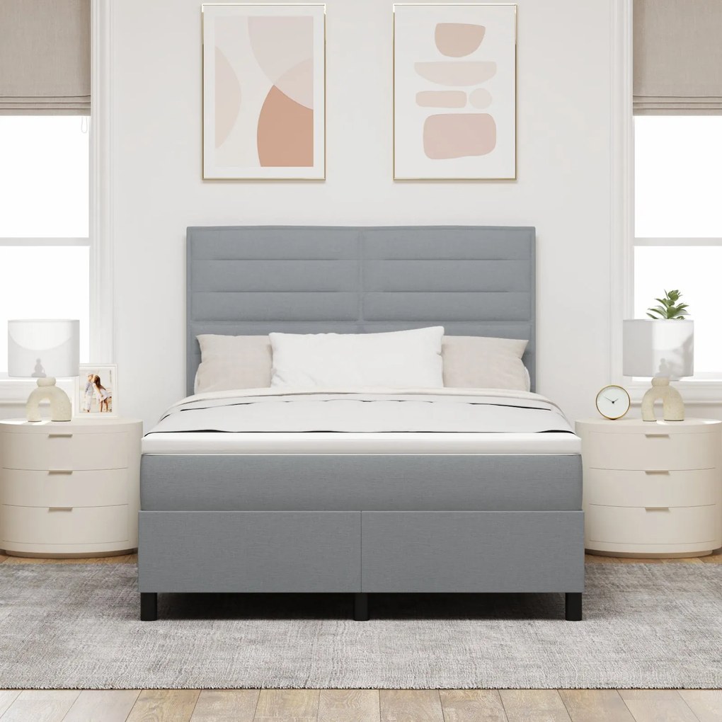 Cama Box Spring com Colchão Cinza Claro 140x200 cm Tecido