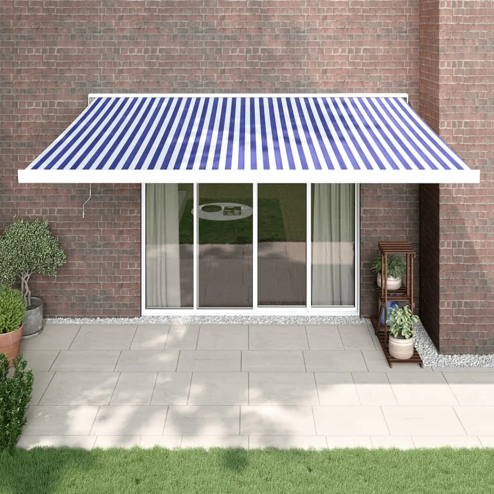 Toldo retrátil 4x3 m tecido e alumínio azul e branco