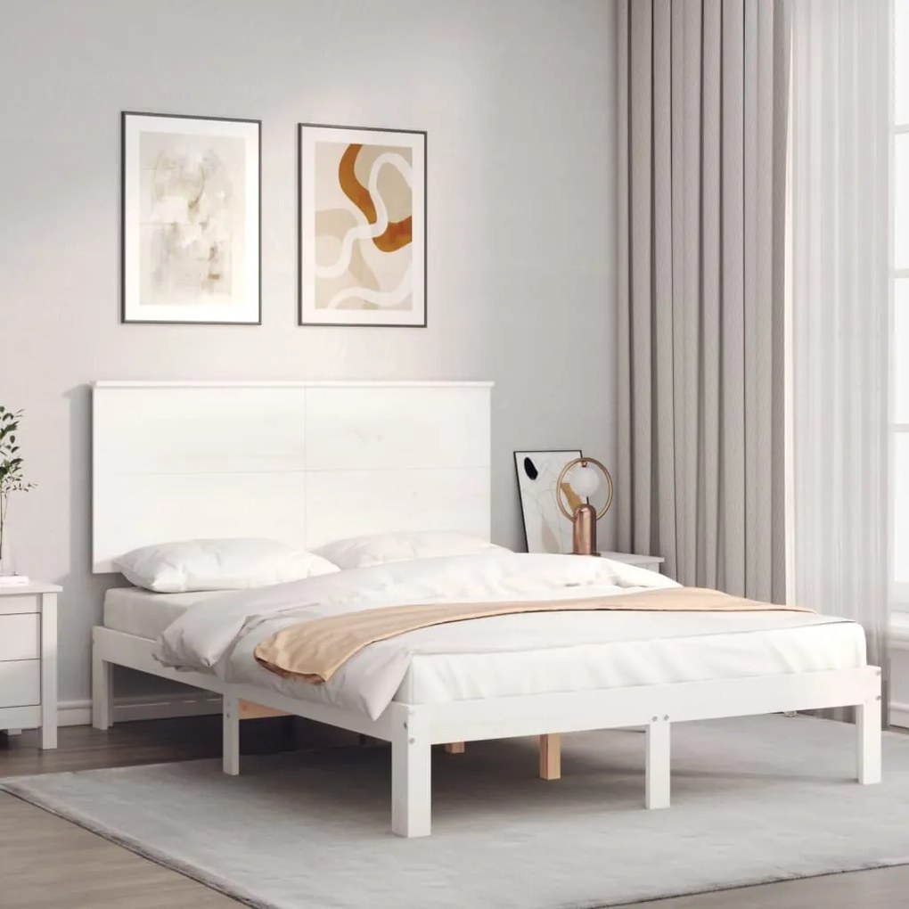 Cama sem colchão 140x200 cm madeira de pinho maciça branco