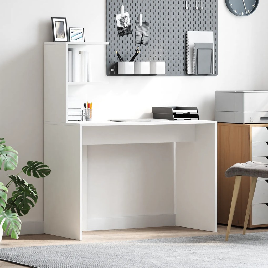 vidaXL Escrivaninha Branca Branca MDF Compacta Inserções Decorativas