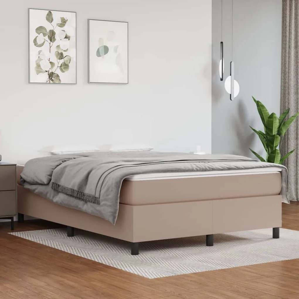 vidaXL Estrutura de cama com molas 140x200 cm couro artificial cappuccino