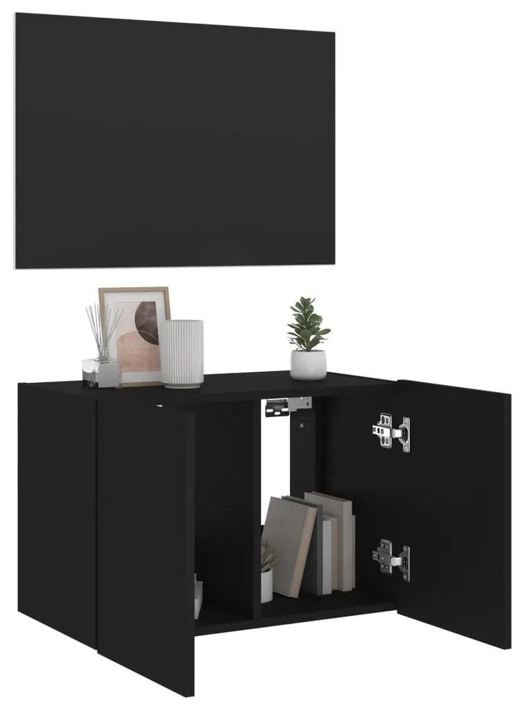 Móvel de parede para TV com luzes LED 60x35x41 cm preto