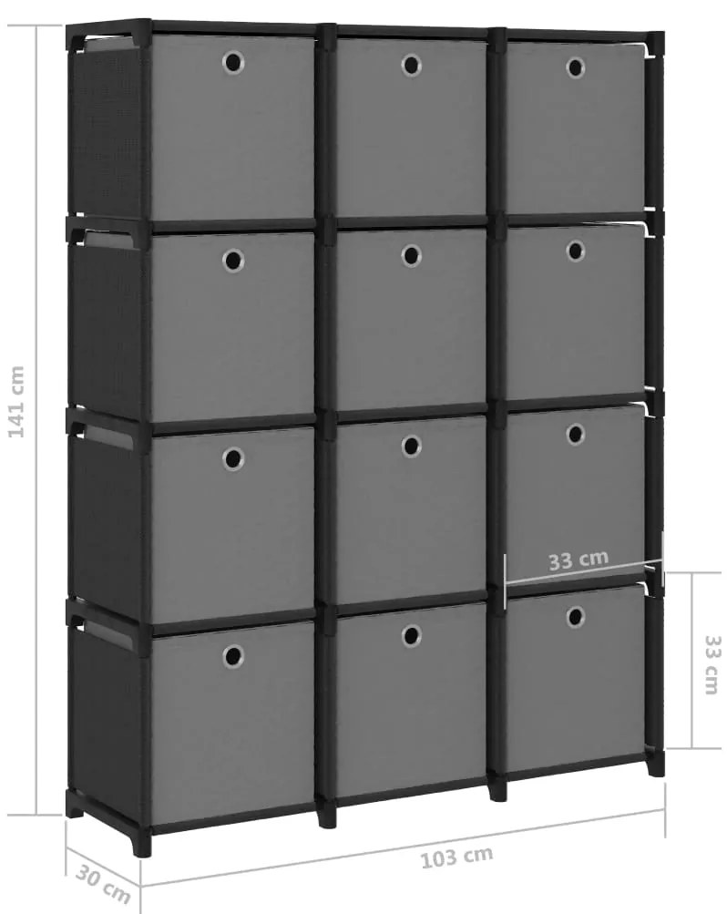 Unid. prateleiras 12 cubos c/ caixas 103x30x141 cm tecido preto