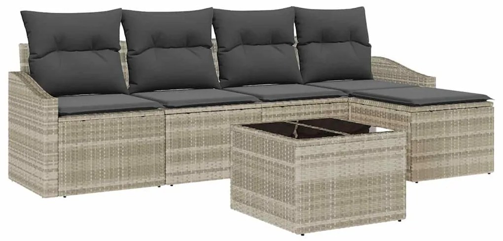 Conjunto de Sofá de Jardim 6 Peças com Almofadas Cinza de Poliratan.