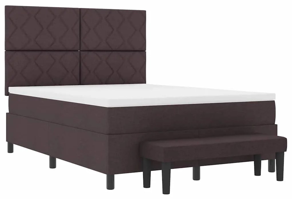 Cama Box com Colchão e Banco Marrom Escuro 140x200 cm Tecido