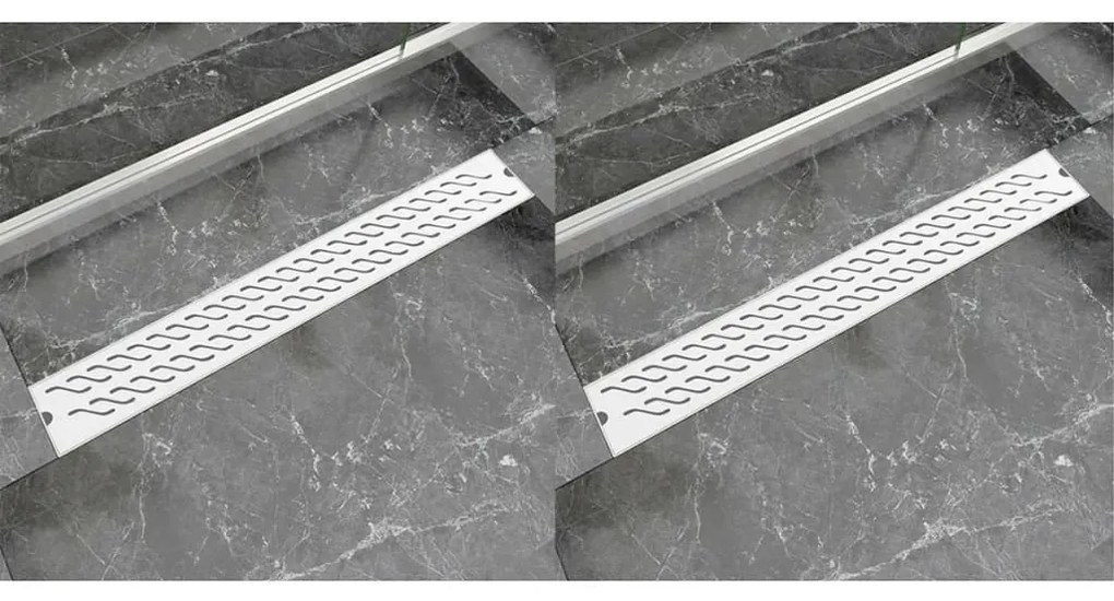 VidaXL Dreno de chuveiro linear 2 pcs onda 830x140 mm aço inoxidável
