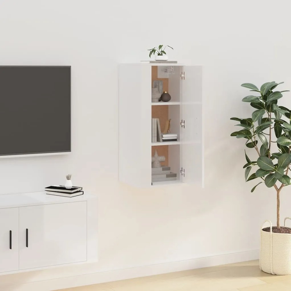 Móvel de TV de parede 40x34,5x80 cm branco brilhante