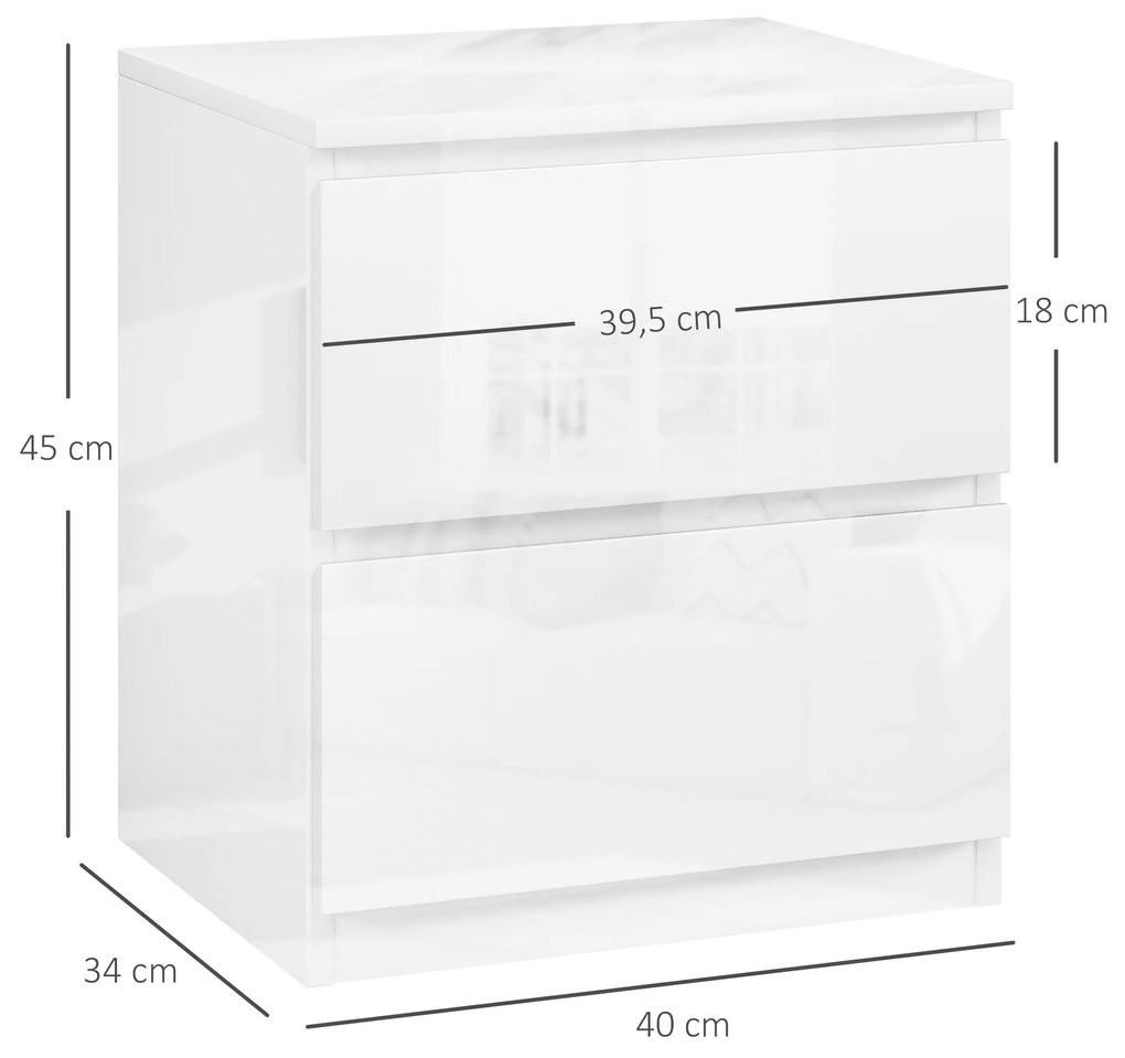 HOMCOM Mesa de Cabeceira Moderna Mesa de Cabeceira com 2 Gavetas Mesa