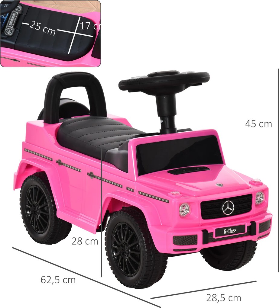 Carro de brincar para crianças, para empurrar com licença da Mercedes-Benz, 12-36 meses, porta-malas, buzina e faróis, cor-de-rosa