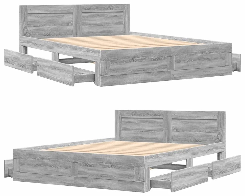 Estrutura de cama c/ cabeceira derivados madeira cinza sonoma
