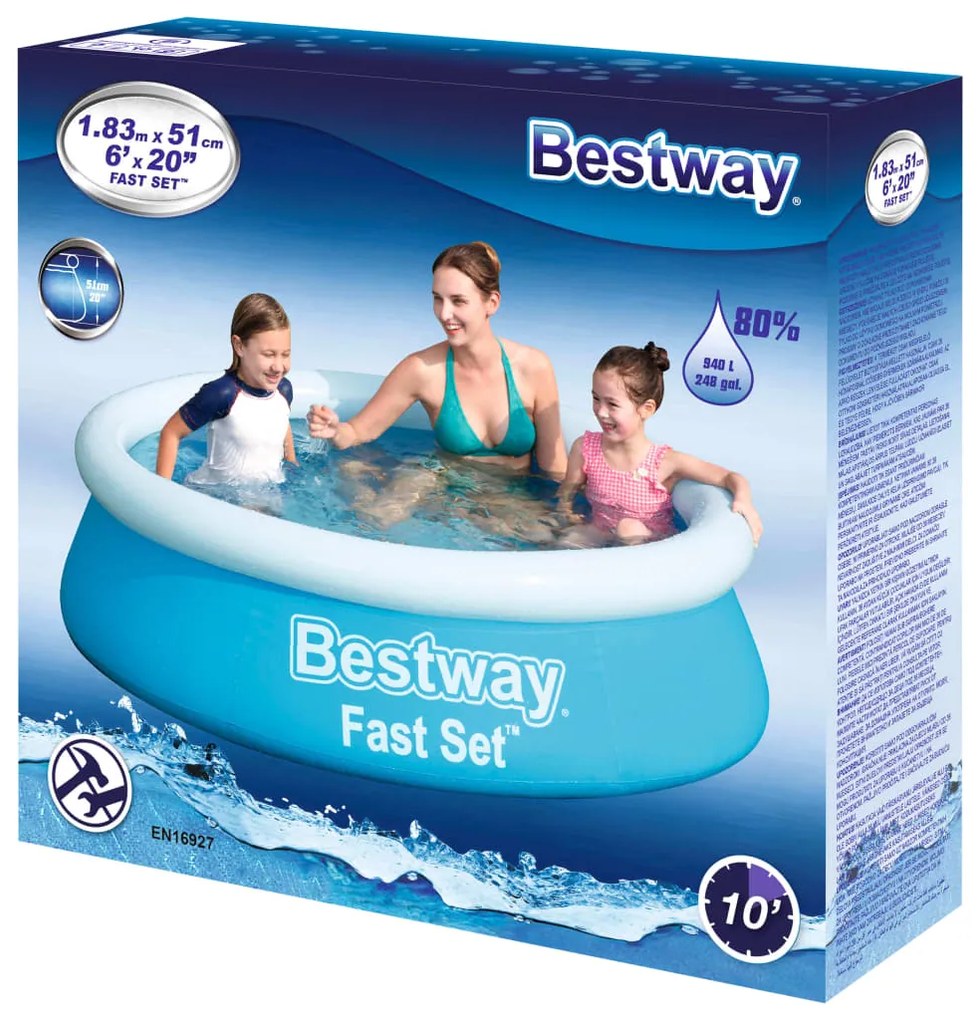 Bestway Fast Set Piscina insuflável redonda 183x51 cm azul