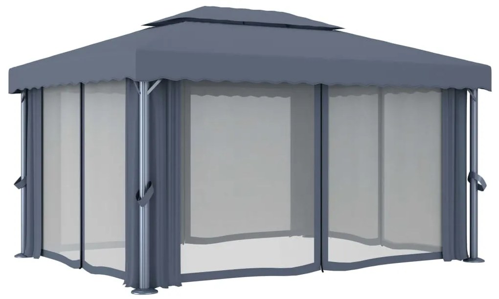 Gazebo com cortinas e cordões de luzes LED 4x3 m antracite