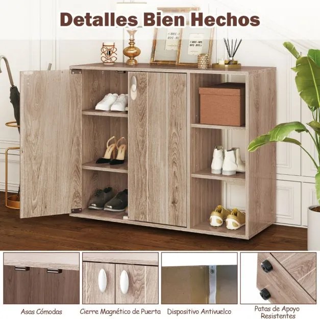 Sapateira com portas 80 x 31 x 64,5 cm Estante para sapatos de 3 níveis com prateleiras ajustáveis Castanho