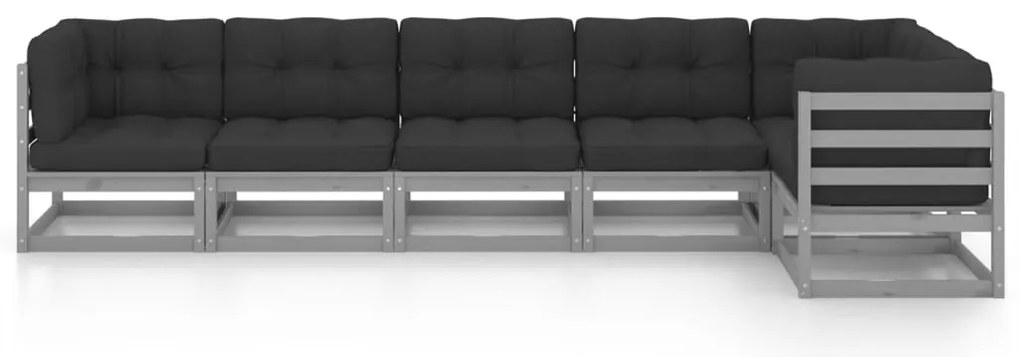 6 pcs conjunto lounge de jardim c/ almofadões pinho maciço