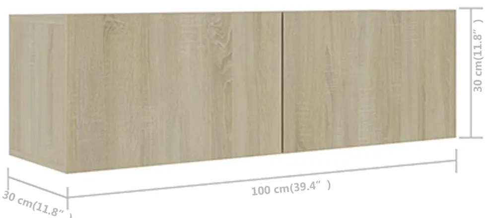 3 pcs conjunto móveis de TV derivados madeira carvalho sonoma