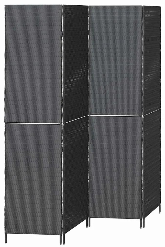 Divisória de Ambiente vidaXL 4 Painéis Dobrável Preto 195x180 cm Polí