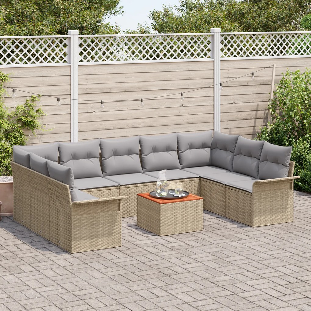 Conjunto de Sofá de Jardim vidaXL de 10 Peças com Almofadas Bege Polir