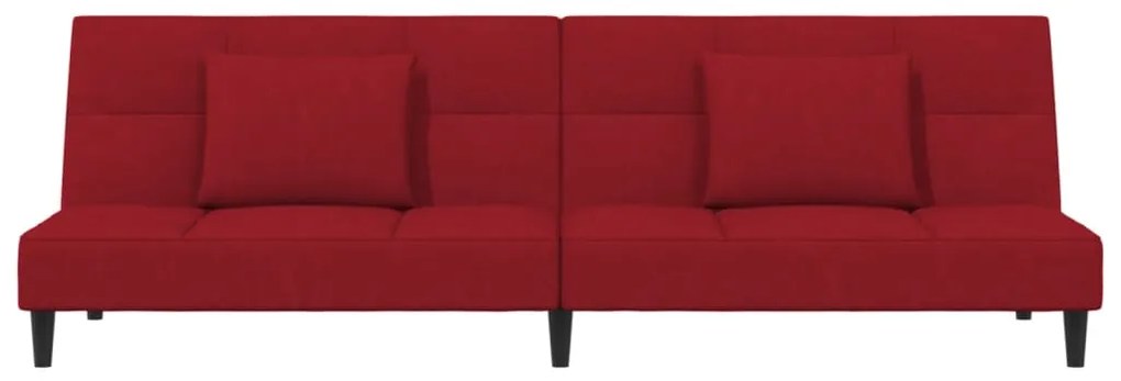 Sofá-cama 2 lugares com duas almofadas veludo vermelho tinto
