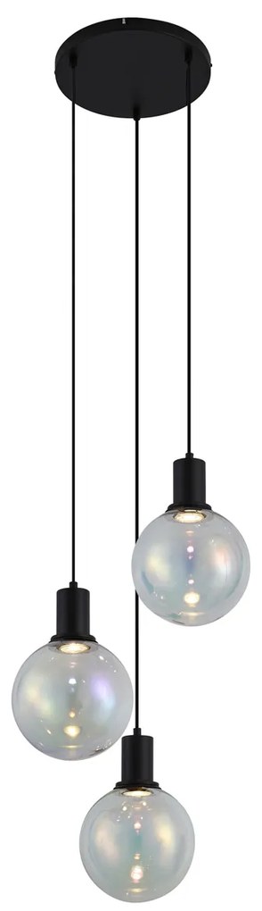 Candeeiro suspenso de design preto com vidro transparente redondo 3 luzes - Mallon Design