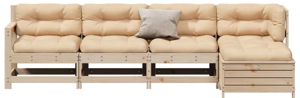5 pcs conjunto lounge de jardim c/ almofadões pinho maciço