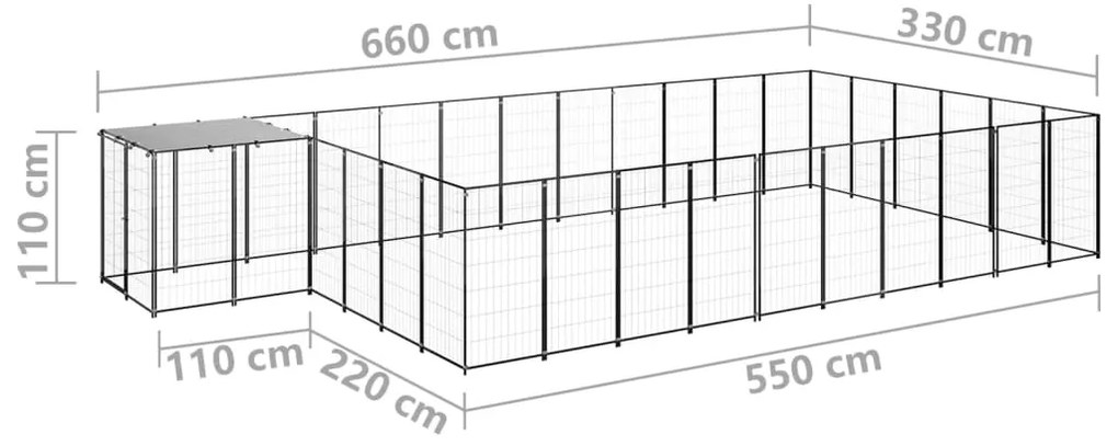 Canil 19,36 m² aço preto